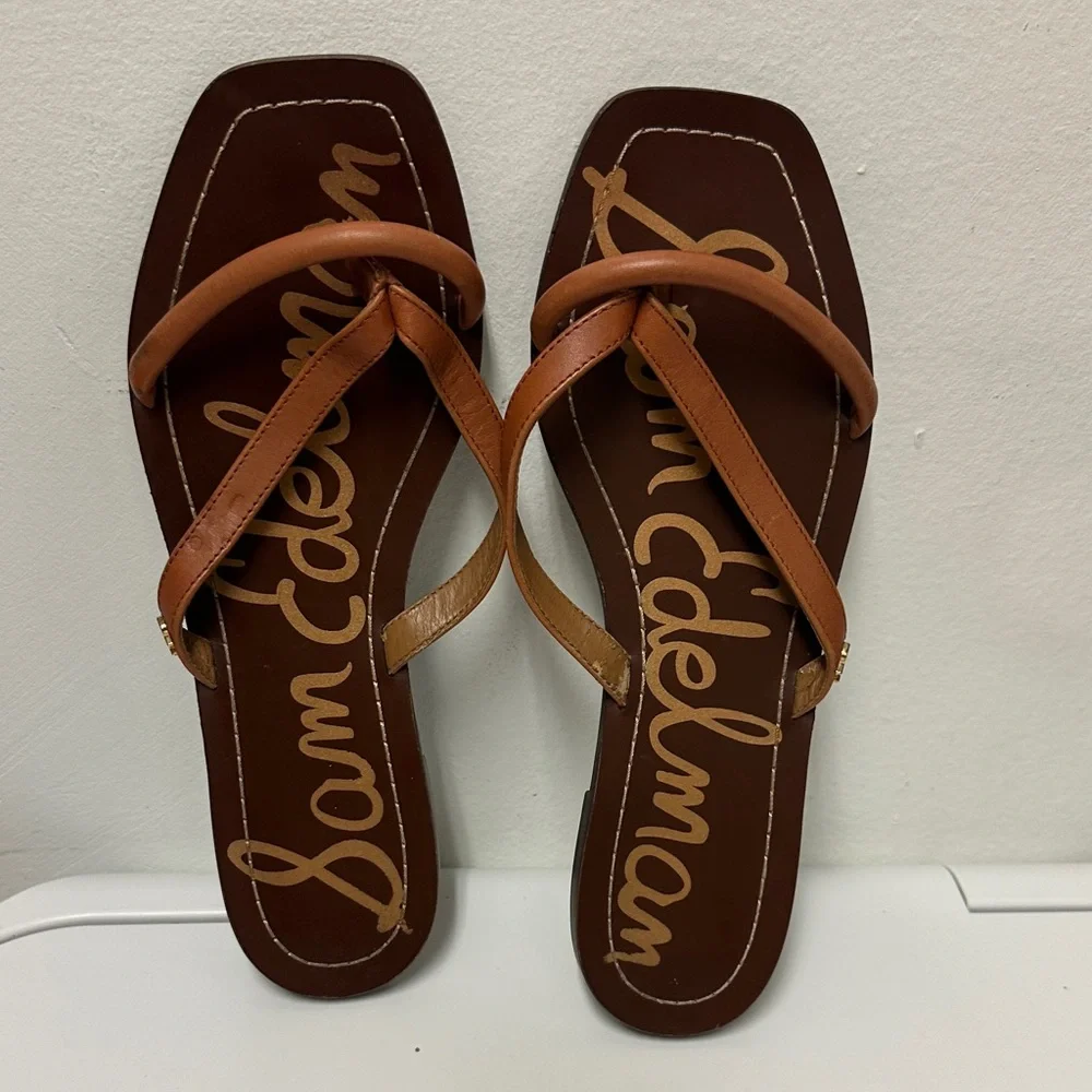 Sam Edelman Tan Strappy Sandals, PreOwned with some peeling on the right leg (8) - Picture 1 of 9